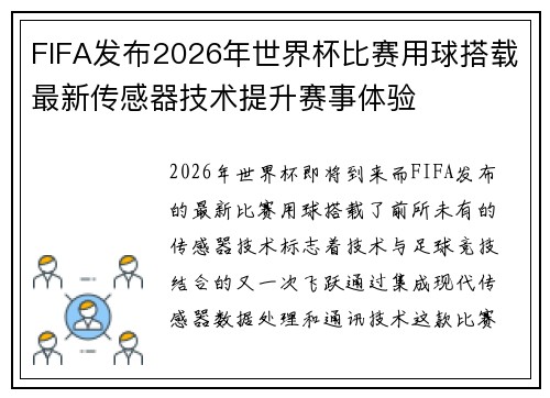 FIFA发布2026年世界杯比赛用球搭载最新传感器技术提升赛事体验